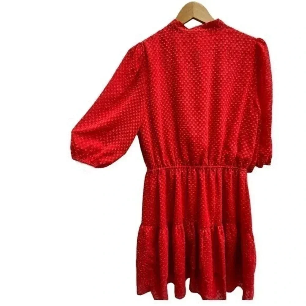 Nanette Lepore Women’s Size 14 Tie-Neck Ruffle-Hem Blouson Red Dress - Picture 9 of 10